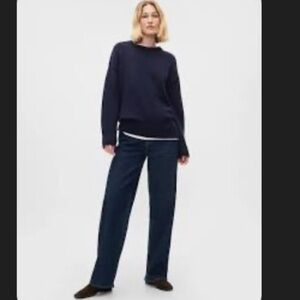 NWT GAP 100% Cotton Black Oversized Boyfriend Crewneck Sweater Sz Medium TALL